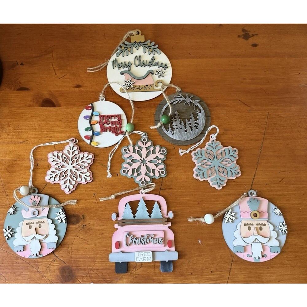 Pink Farmhouse Christmas Ornament Nutcracker Snowflake Tree Farm Rustic Decor